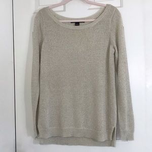 RALPH LAUREN BLACK LABEL tan metallic thread cashmere blend sweater large